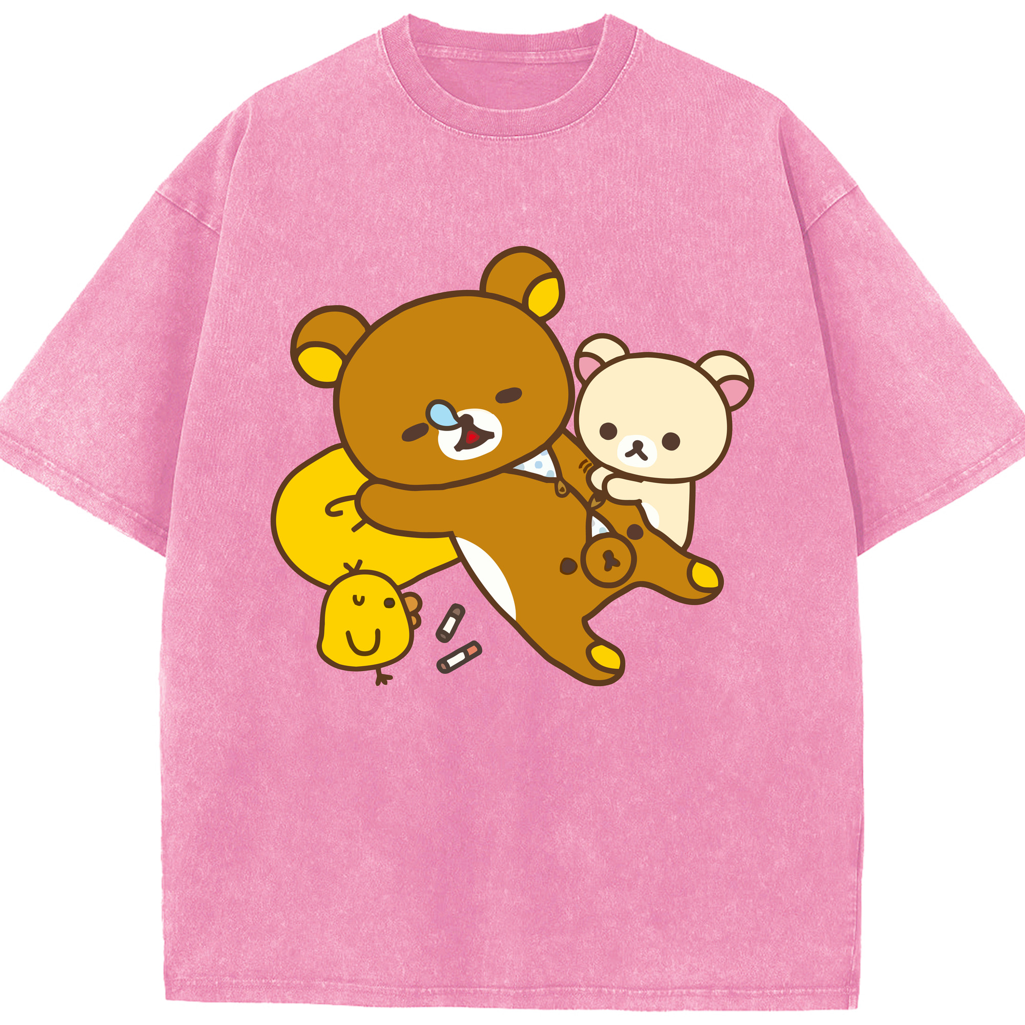 （画像用） リラックマ リラックマ キイロイトリ Rilakkuma Korilakkuma Kiiroitori 綿100% ヴィンテージ風 半袖Tシャツ（フロントプリント）